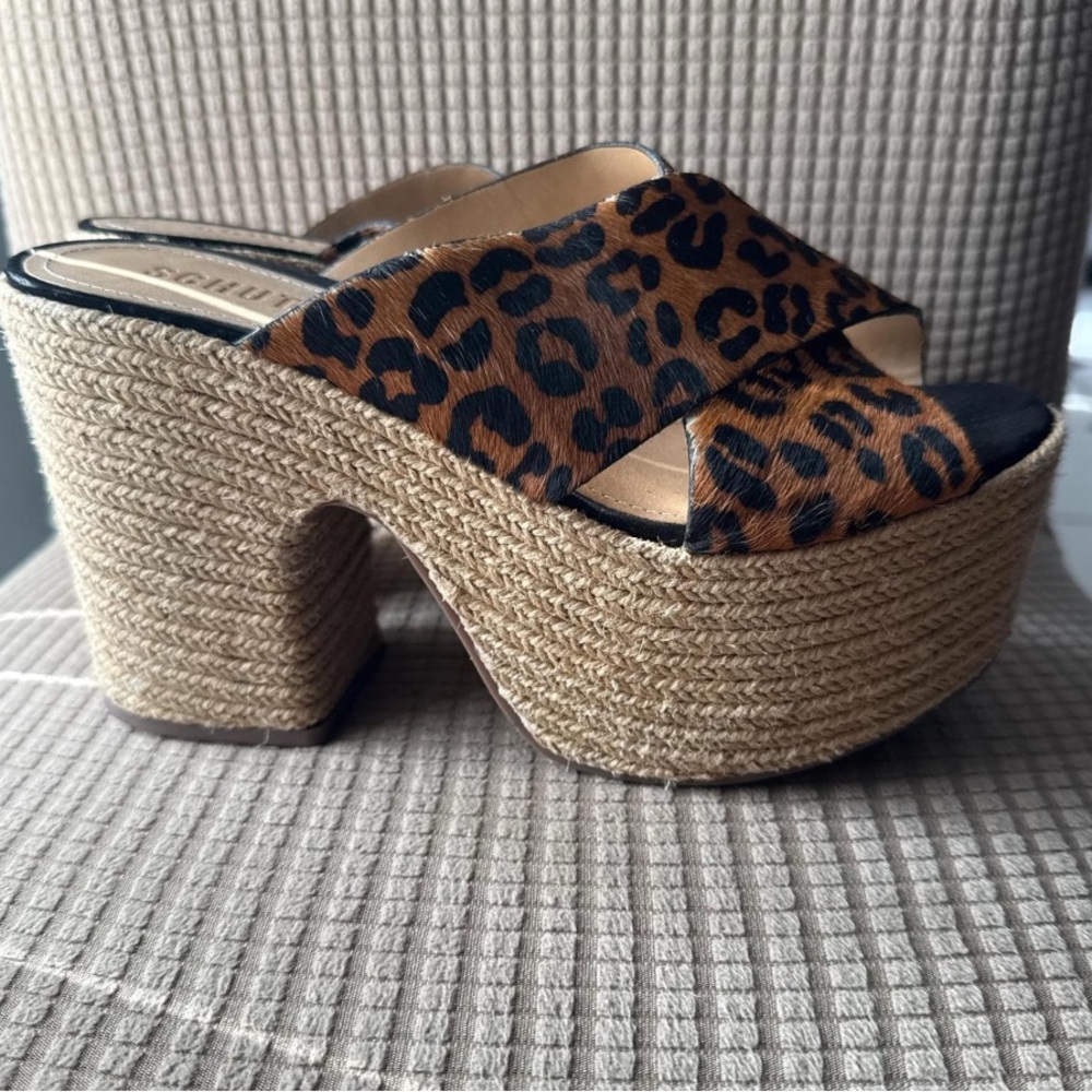 SCHUTZ Brown Tan Leopard Platform Sandals